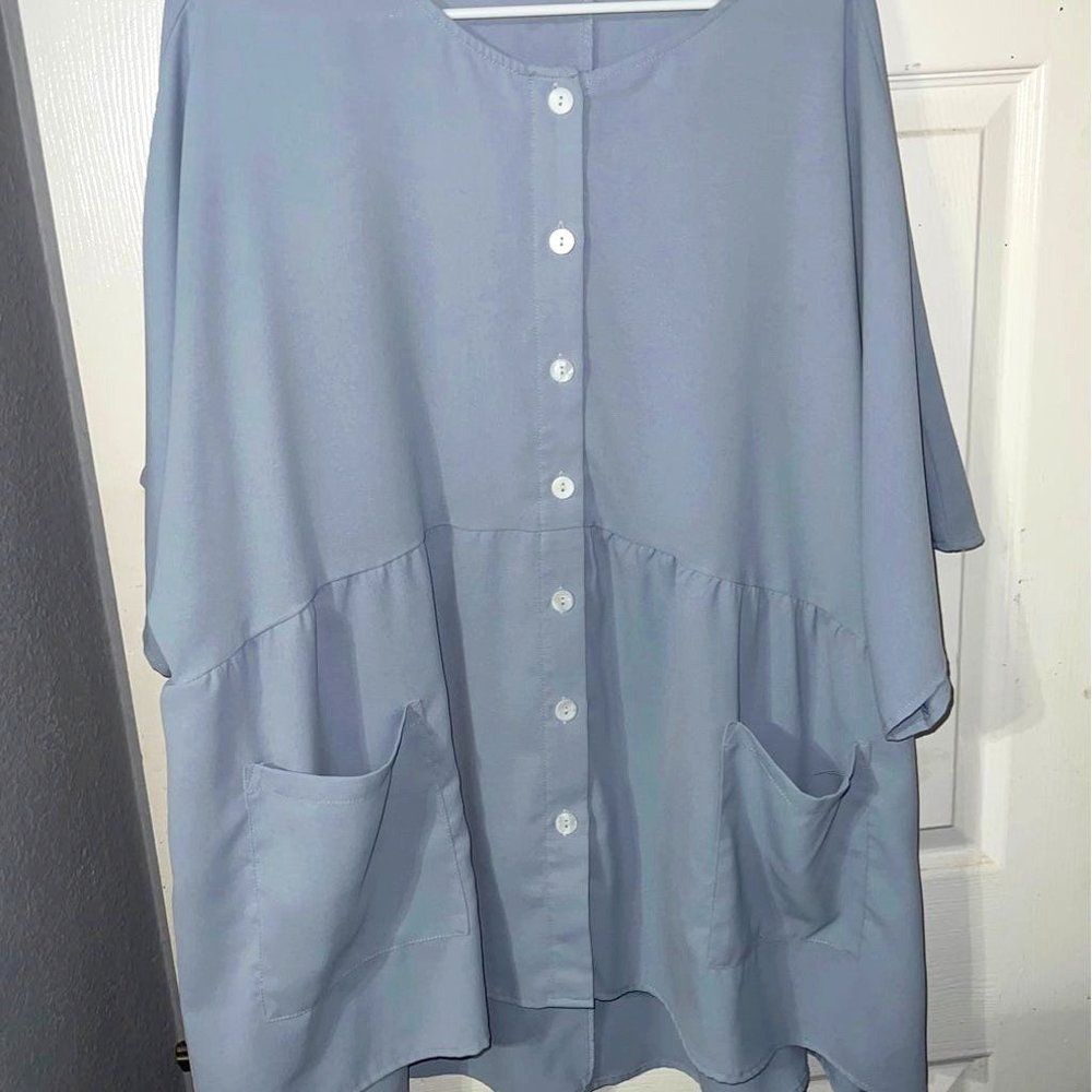 light blue button blouse